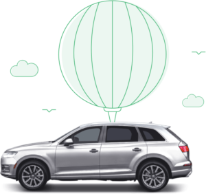 Grå bil fäst i ritad ballong